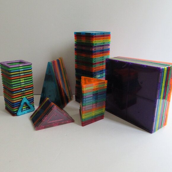 Picasso and Magformer Tiles Lot 104 Pieces, Squares Triangles Various Sizes - Picture 1 of 16